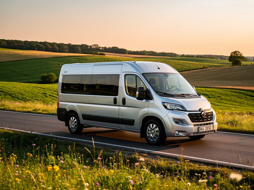 Comfortable shuttle vehicle transporting travelers between airport and city center in Ukraine.